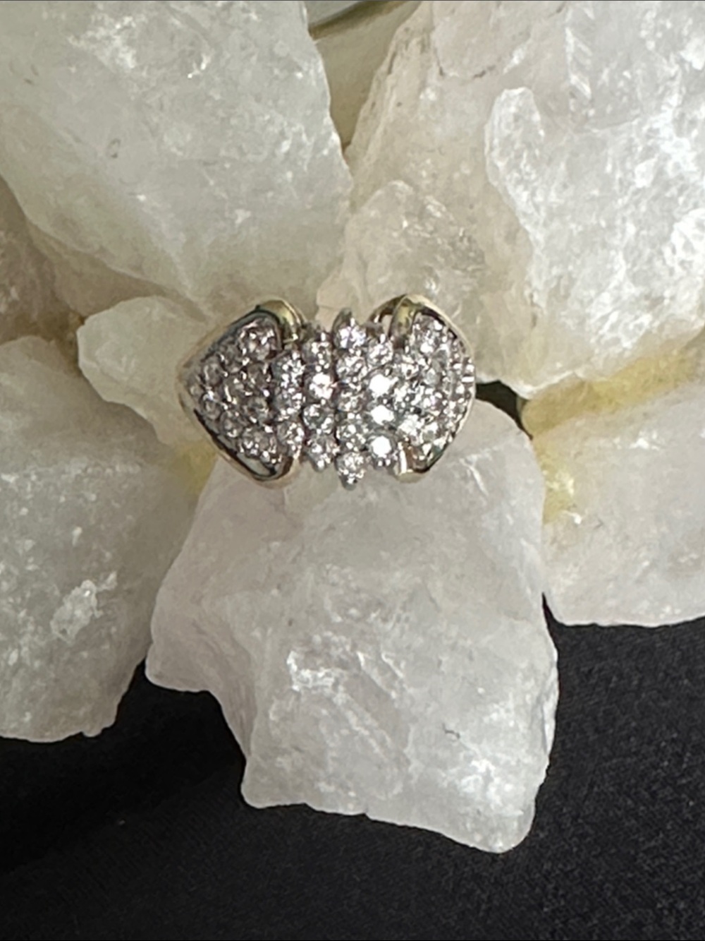 Vintage Diamond & 14K gold plated cocktail ring. Genuine 3/4 ctw diamonds